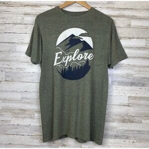 Sonoma Tee Men M Olive Green Short Sleeve Shirt Explore Mountain Outdoor Graphic